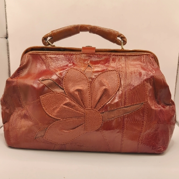 Genuine Leather Handbags - Gorgeous Genuine Leather Appliqued Brown Handbag / Satchel / Bag / Purse